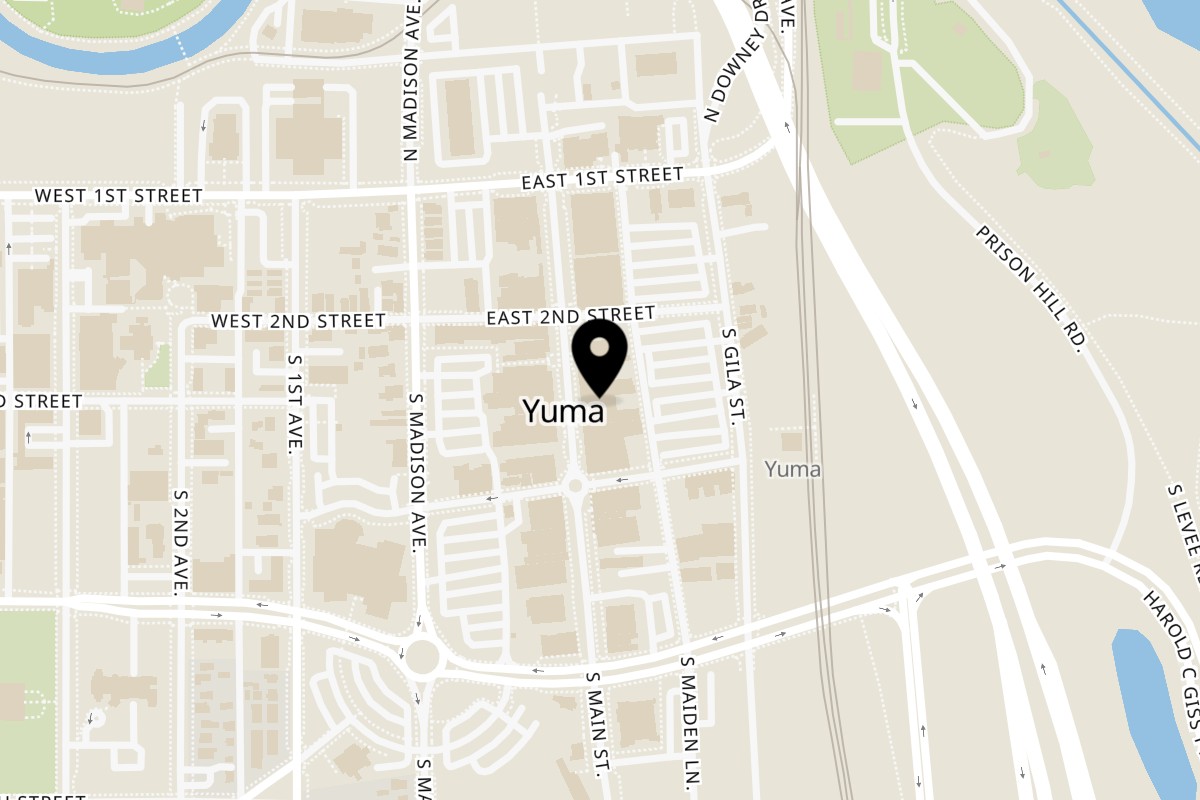 Map showing the location of Holy Smokes on 251 S Main St in Yuma